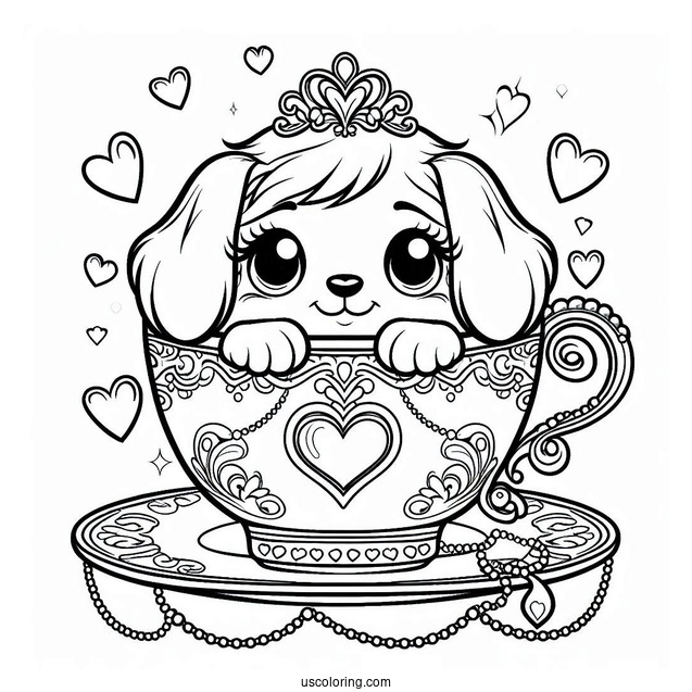 Palace Pets Coloring Page Of Detailed Teacup With Hearts For Kids