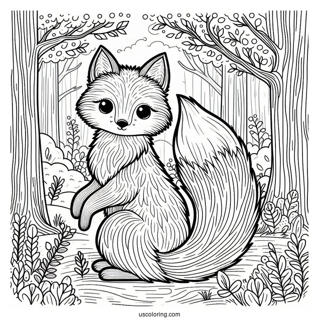 Furry Fox Coloring Page In Forest