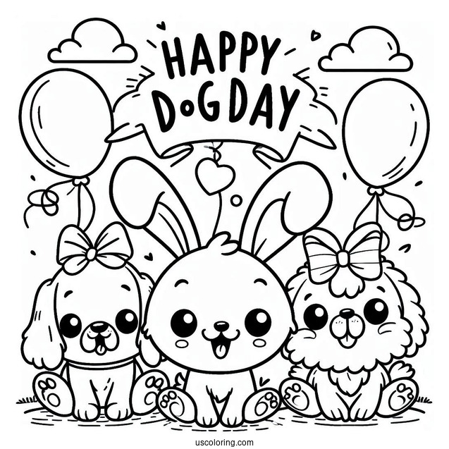 Smiling Critters Coloring Page Of Happy DogDay For Preschoolers