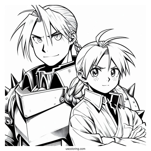 Manga Coloring Page Of Iconic Fullmetal Alchemist Edward And Alphonse Elric
