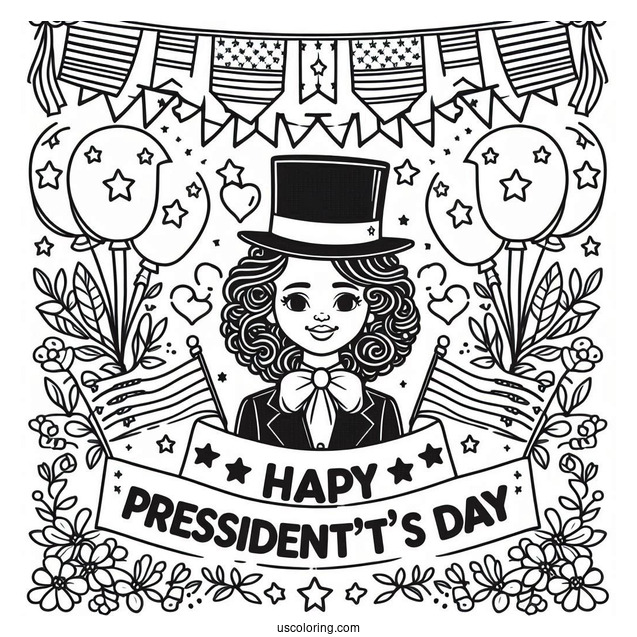 Easy Happy President s Day Banner With Stars And Balloons Coloring Sheet For Kids