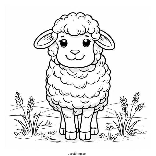 Sheep Standing In A Field Coloring Page