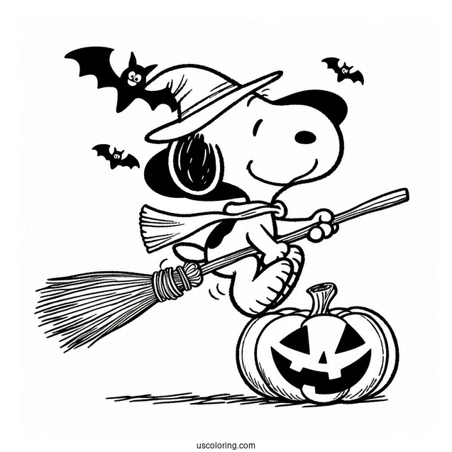 Snoopy Flying On Broomstick With Jack O Lantern