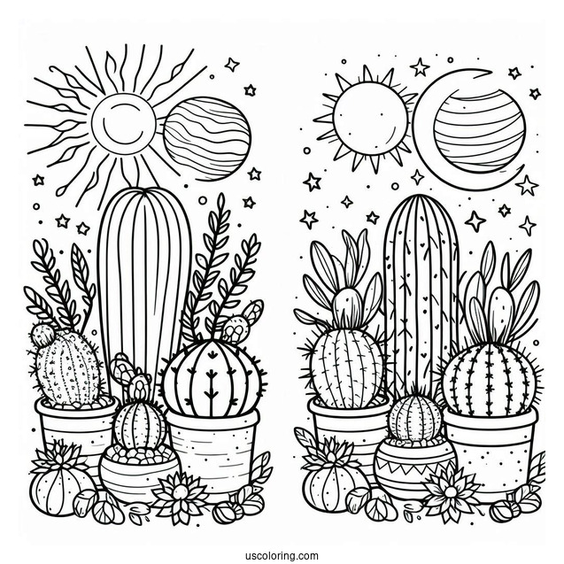 Plants Vs Cactus Coloring Page