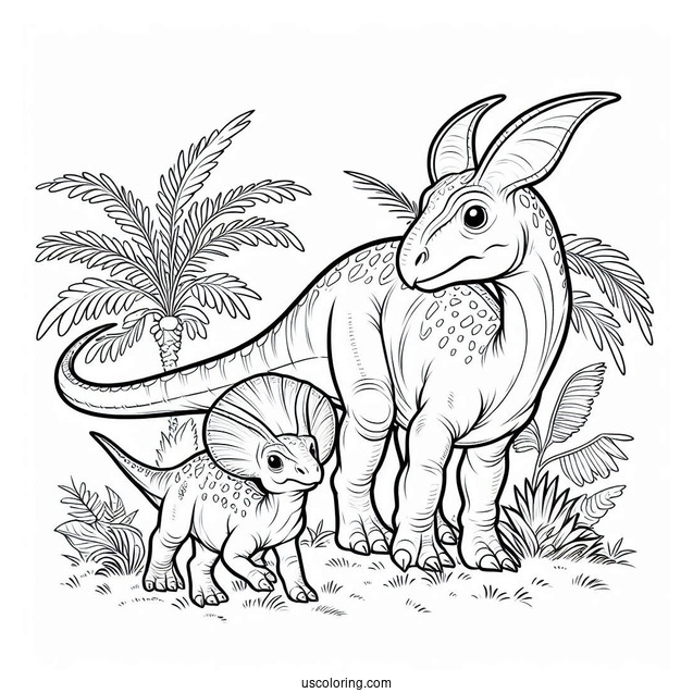 Two Young Parasaurolophus Coloring Page