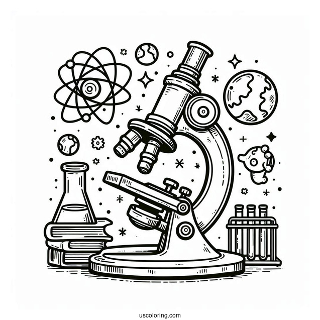 Science Coloring Page Of Easy Microscope