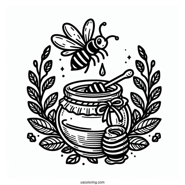 Pot Of Honey From Bee Coloring Page