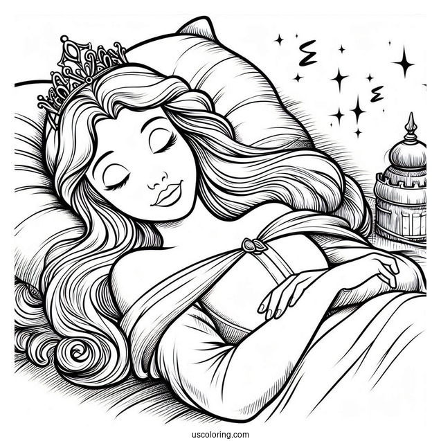 Sleeping Beauty In Deep Sleep Coloring Page For Kids