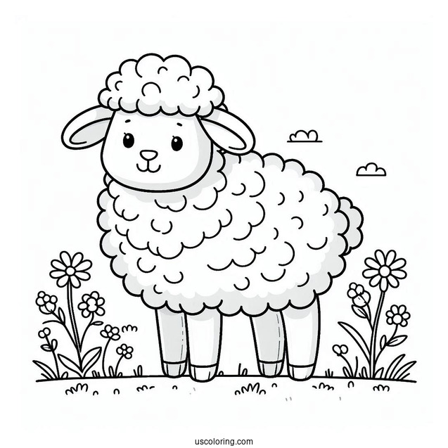 Sheep Standing In A Field Coloring Page