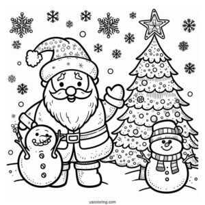 Santa And a Snowman With Christmas Tree