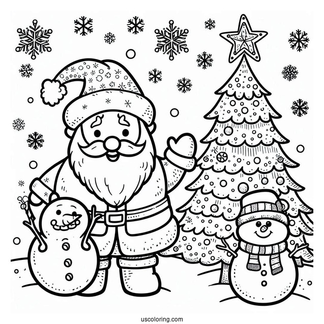 Santa And a Snowman With Christmas Tree