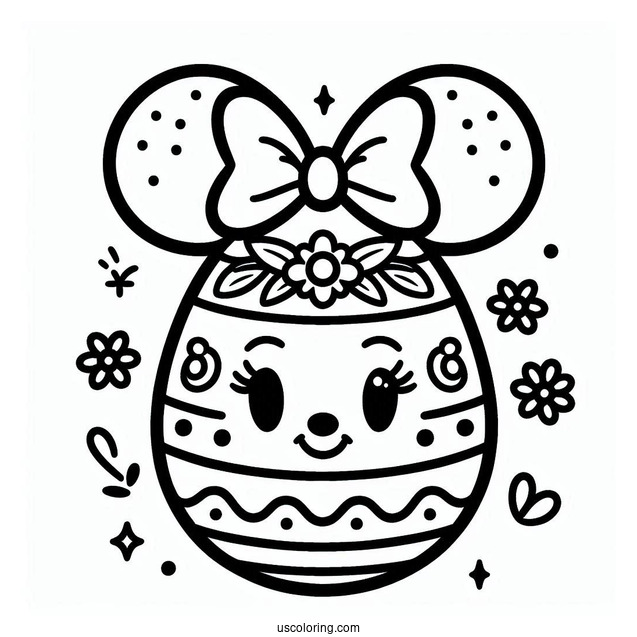 Festive Easter Egg Coloring Page with Mickey Mouse Ears Pattern