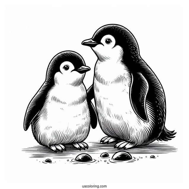 Two Adelie Penguins In Antartica Coloring Page