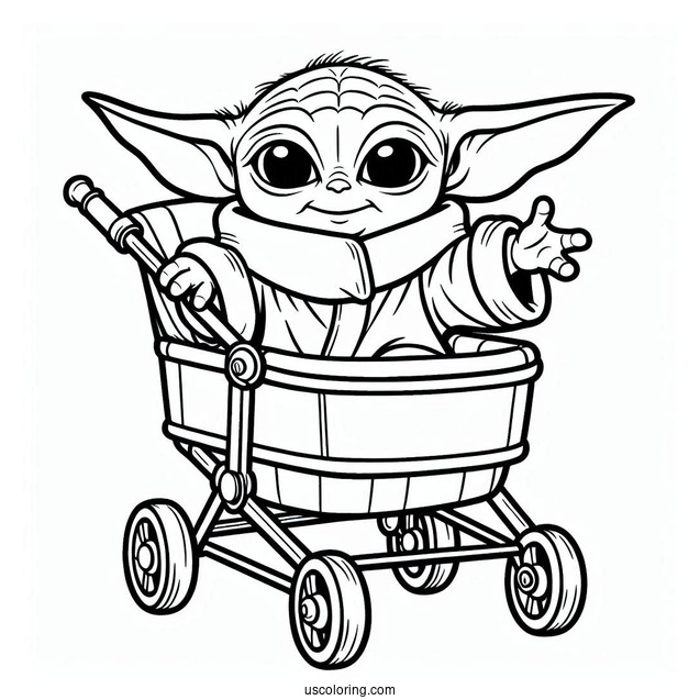 Coloring Sheet Of Baby Yoda In Hovering Pram