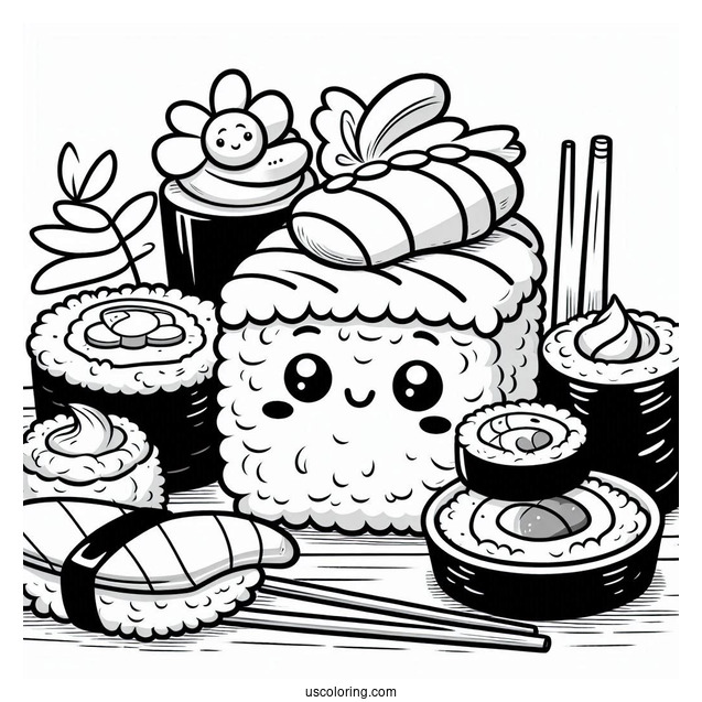 Full Page Cartoon Sushi Coloring Pages