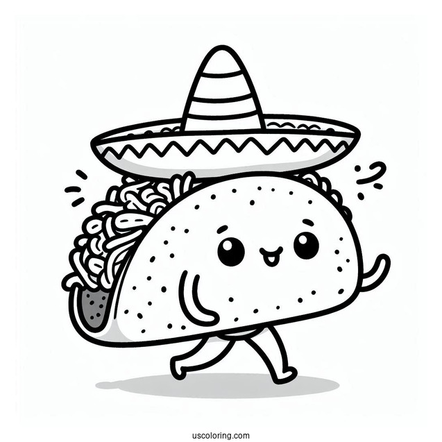 Piñata Walking With A Taco Coloring Page