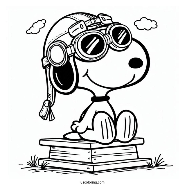 Snoopy Wearing Pilot Googles To Color