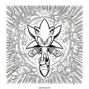 Super Sonic Coloring Page In Mid Air Surrounded By Electricity