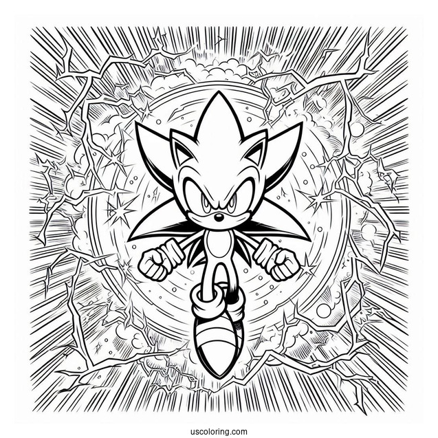 Super Sonic Coloring Page In Mid Air Surrounded By Electricity