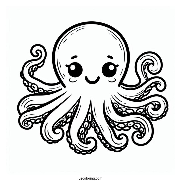 Smiling Cartoon Octopus Coloring Page