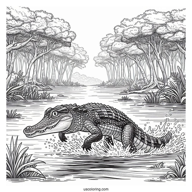 Freshwater Crocodile Going Into Water Coloring Page