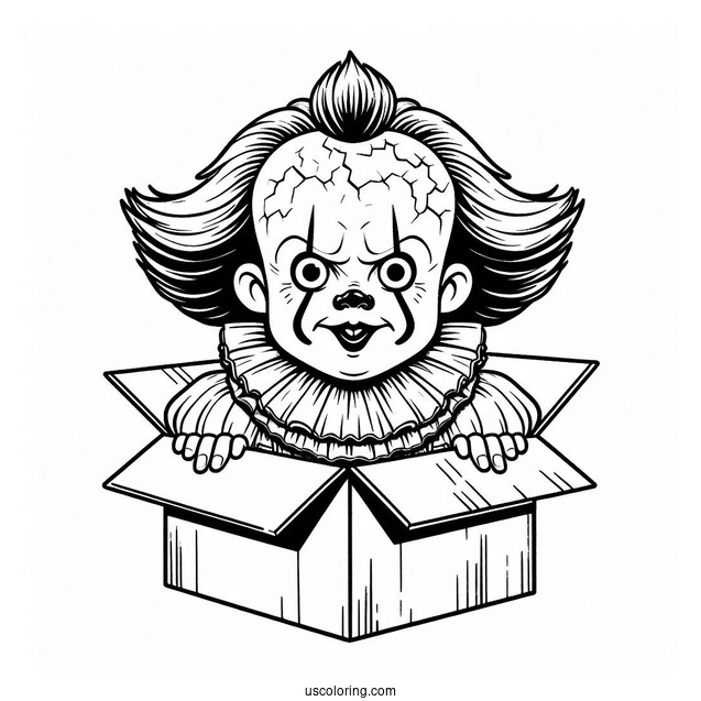Pennywise Popping Out Of A Box Coloring Sheet