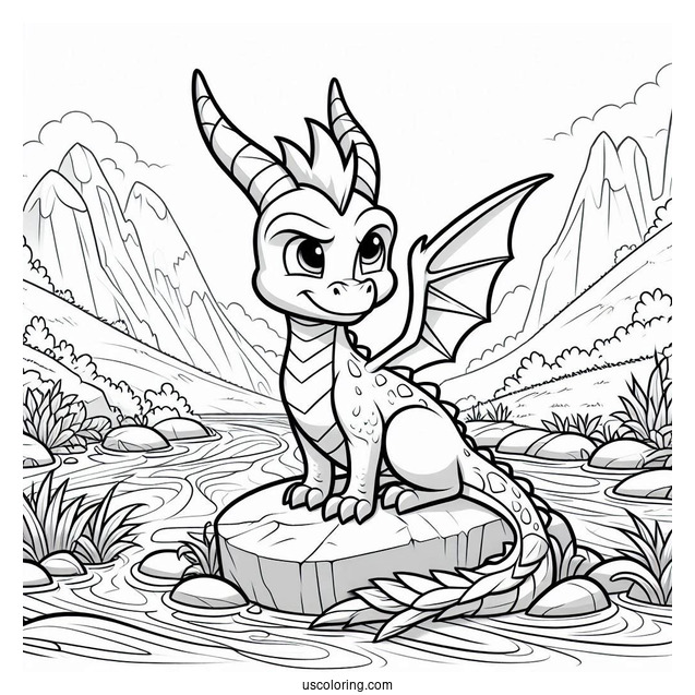 Sypro Coloring Page Detailed Cynder On A River