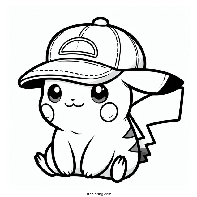 Coloring Sheet Of Pikachu Wearing Cap