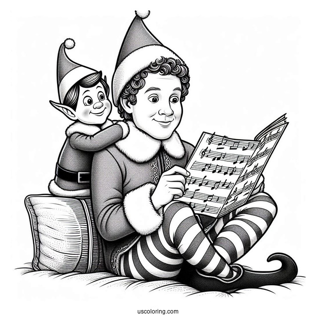 Buddy The Elf Sitting On Poppa Elf To Color