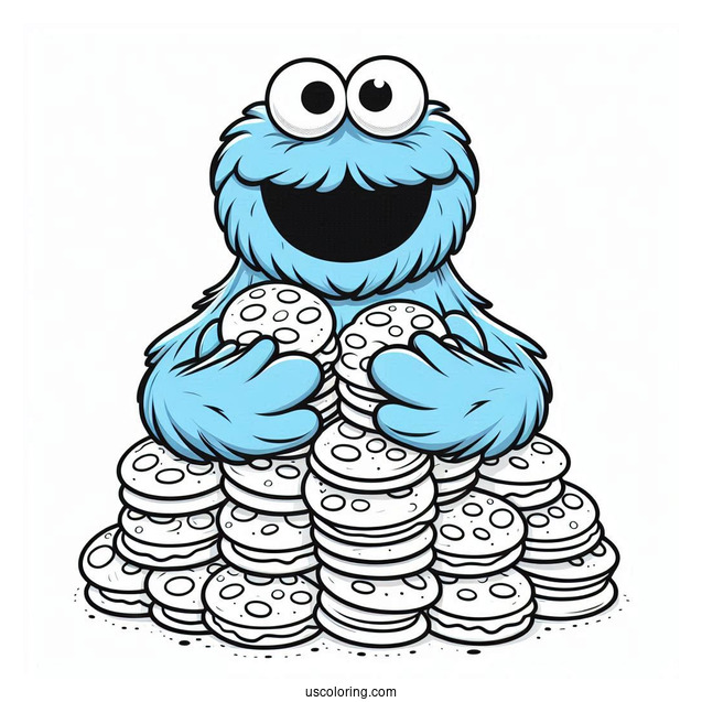 Cute Cookie Monster Holding Pile Of Cookies