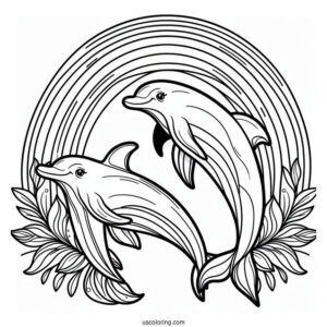 Dolphins With Rainbow Coloring Page