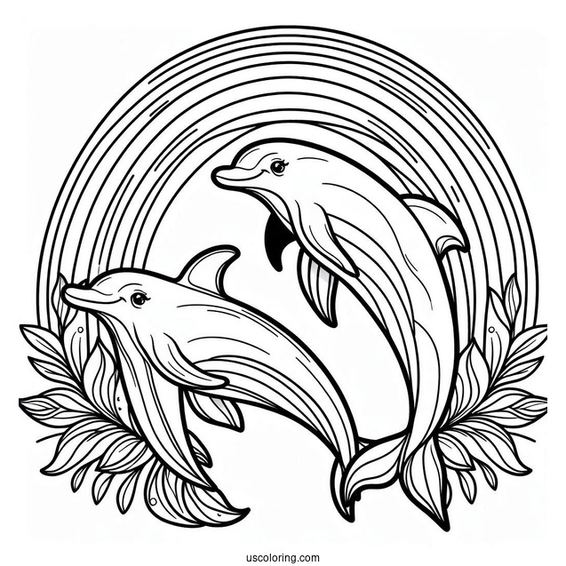 Dolphins With Rainbow Coloring Page