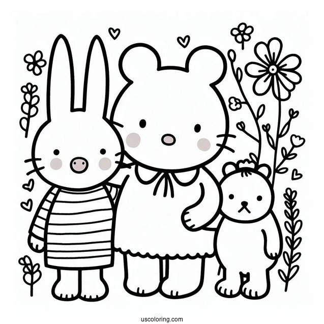 Simple Miffy Coloring Page, Poppy Pig, Grunty, Boris Bear, And Barbara For Preschoolers