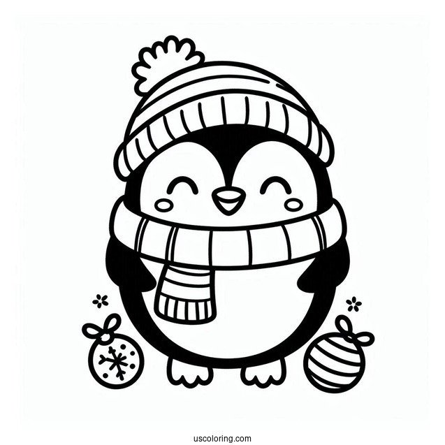 Cute Christmas Inspired Penguin To Color