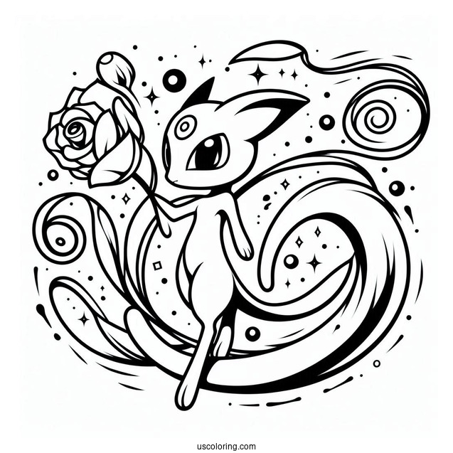 Detailed Mysterious Tail Mew Coloring Page Pokemon Card