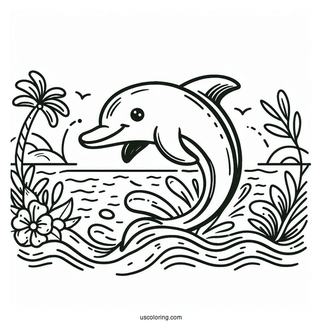 Easy Coloring Sheet For Dolphin For Preschoolers