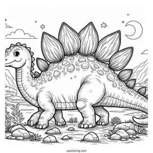 Simple Stegosaurus Coloring Page Walking On Rocky Terrain