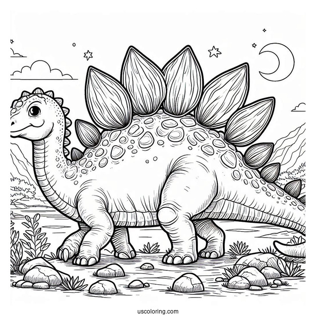 Simple Stegosaurus Coloring Page Walking On Rocky Terrain