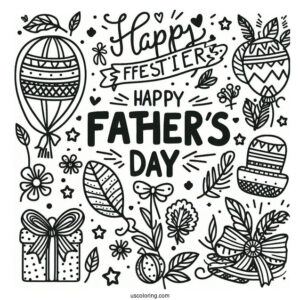 Festive Happy Father's Day Coloring Page Of Words For Kids