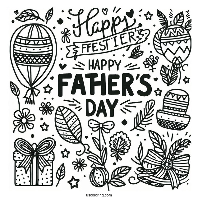 Festive Happy Father's Day Coloring Page Of Words For Kids