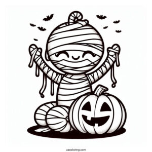 Adorable Egyptian Mummy Coloring Page With Jack O Lanterns
