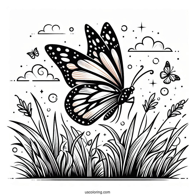 Monarch Butterfly Hovering On Grass