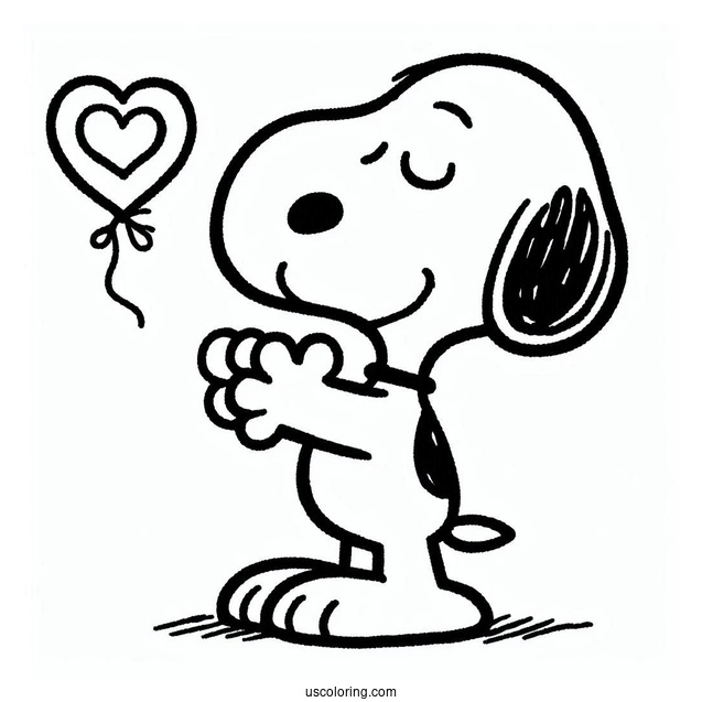 Snoopy Holding a Love Heart To Color