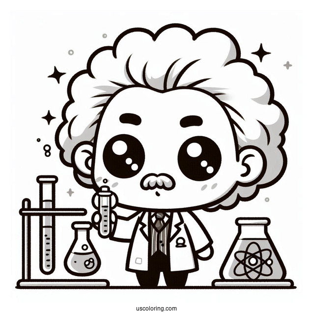 Science Coloring Page Of Chibi Albert Einstein For Kids