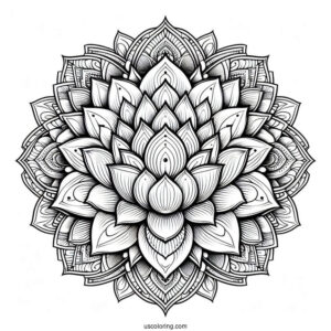 Lotus Inside A Complex Flower Mandala Coloring Page