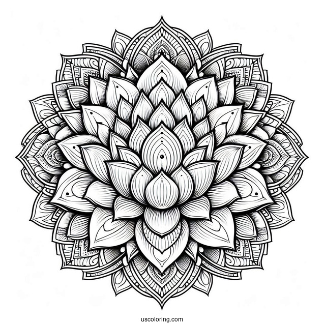 Lotus Inside A Complex Flower Mandala Coloring Page