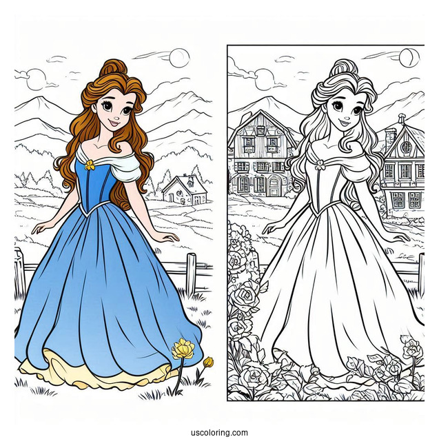 Belle Wearing Blue Dress In The Village