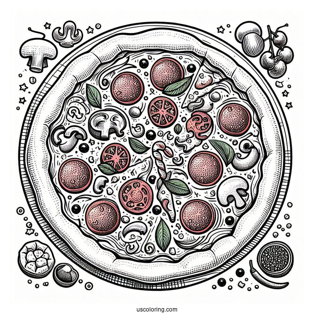 Authentic Italian Pizza Coloring Page