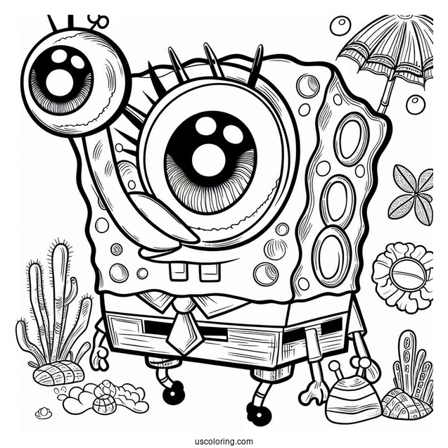 SpongeBob Coloring Page Of Detailed Karen Plankton