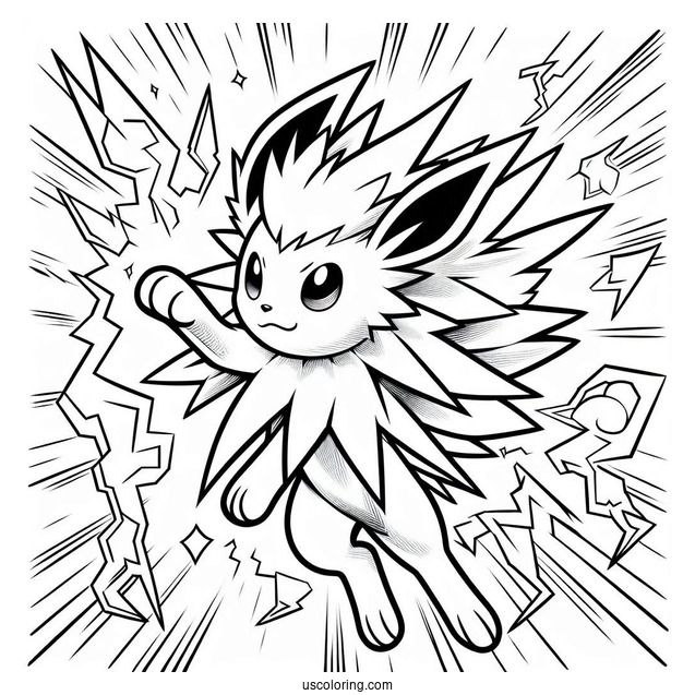 Jolteon Coloring Page Fighting Lightning Pokemon Card